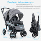 GOPLUS Geschwisterwagen Zwillingswagen, Kinderbuggy Klappbar, Buggy Zwilinge, Kinderwagen Babybuggy, Babywagen Grau, für Babys ab 6 Monate (Grau)