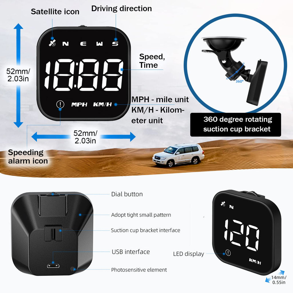 iKiKin Head Up Display Auto HUD Display KMH MPH GPS Smart Tachometer, 2.0'' LCD Bildschirm mit Übergeschwindigkeitsalarm Ermüdungswarnung, Navigationskompass für alle Fahrzeuge