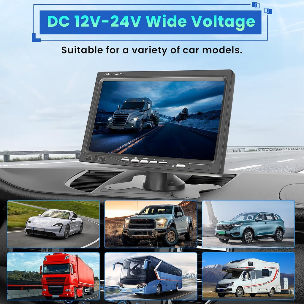 Hikity Rückfahrkamera 2 Kameras Set, 7 Zoll LCD Monitor, Wasserdichtes Rückfahrkamera Nachrüsten Set mit 15M/10M Kabel für Auto LKW Wohnmobil Lieferwagen Anhänger 12V-24V