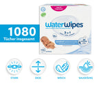 WaterWipes Sensitive+ Newborn & Baby Wipes, Feuchttücher für Neugeborene und Babys, 1080 Stück (18 Packungen), 3-in-1-Reinigung, Pflege, Schutz, 99,9% Wasser, parfümfrei