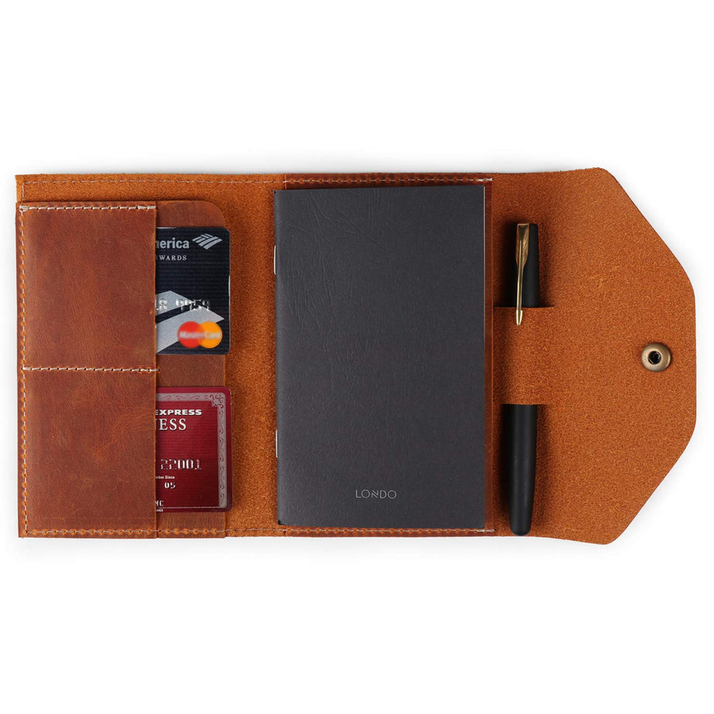 Londo Echtleder Portfolio – Schreibmappe mit Notizblock & Druckknopfverschluss für Business, Büro & Reisen