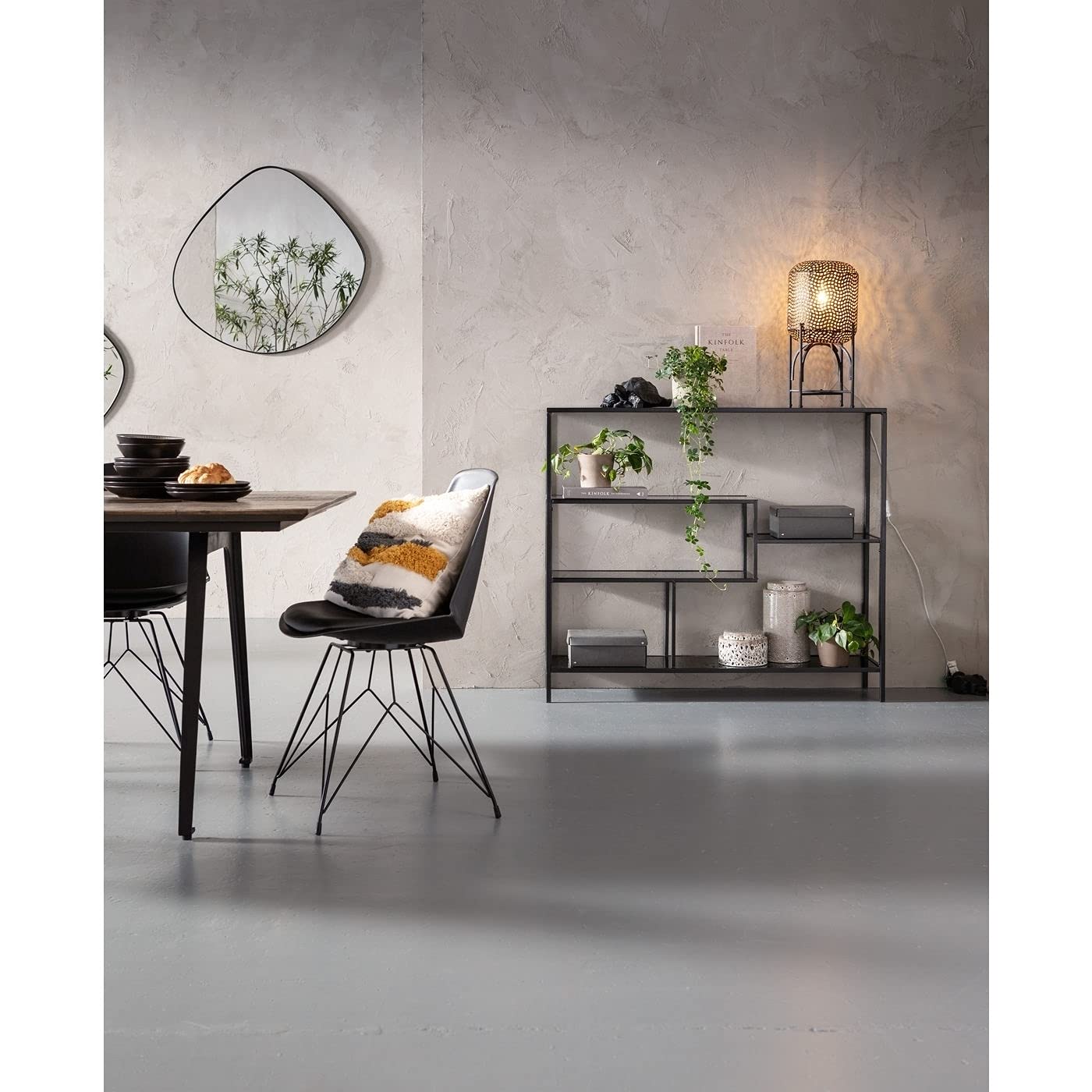 Kare Design Regal Loft, Schwarz, Stahl, Glas Fachböden, mit 5 Fachböden, schmal, freistehend, Wohnzimmer, Schlafzimmer, Flur, 100x115x30 cm (H/B/T)
