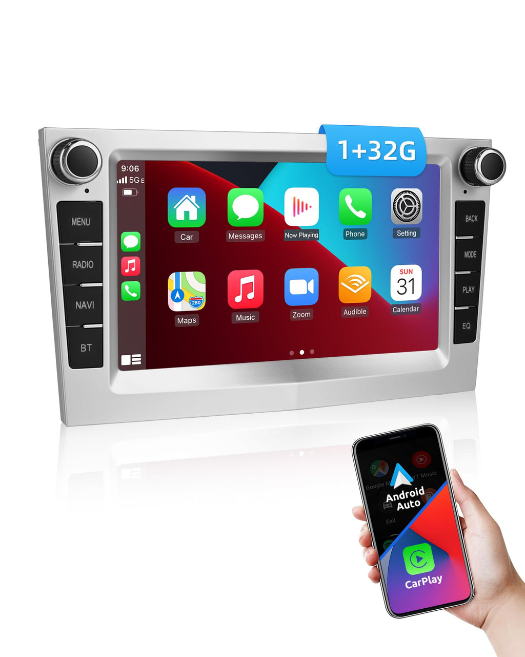 ESSGOO 1+32G Drahtloses Carplay und Android Auto Autoradio Für Vauxhall Opel Corsa C/D Zafira B Astra H Zafira b Meriva Vivaro Signum Combo mit 7 Zoll Touchscreen Bluetooth FM RDS GPS WiFi Silber