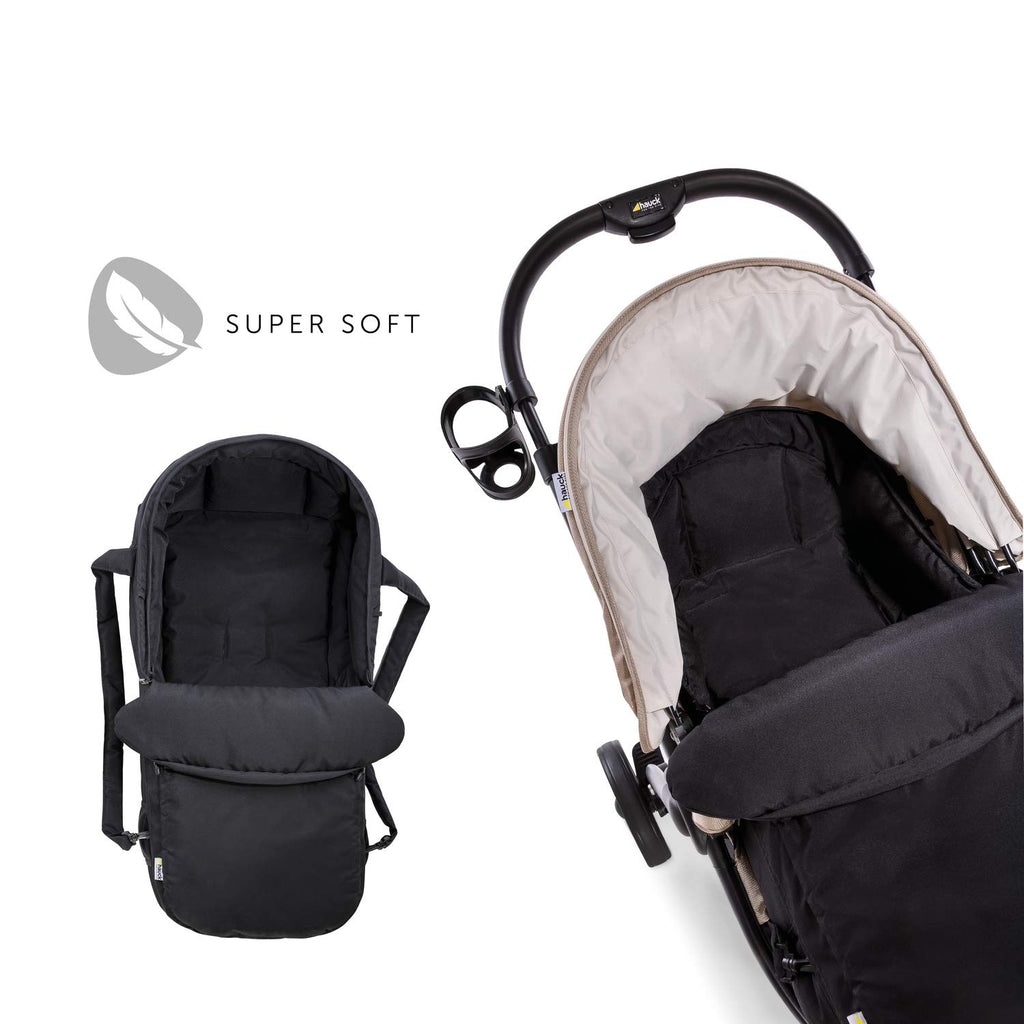 hauck 2in1 Soft Tragetasche & Fußsack für Buggy und Geschwisterwagen, für Babys ab Geburt bis 9 Monaten, Fixierbar mit 5-Punkt-Gurt, Robust & Pflegeleicht (Schwarz)