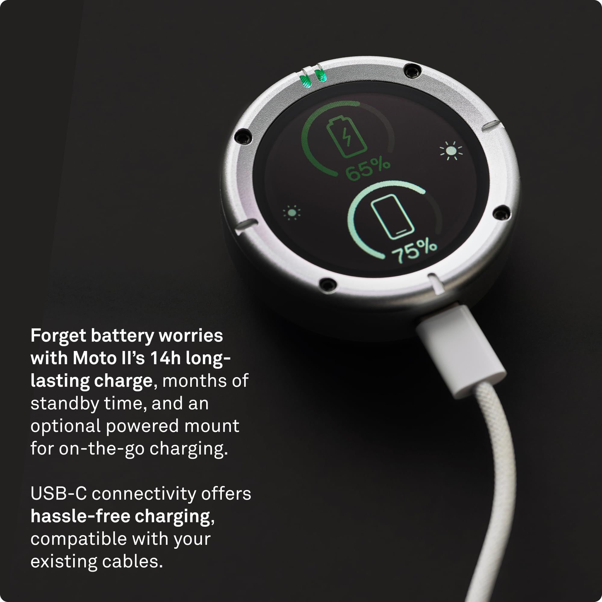 Beeline Moto II - Navigationsgerät für Motorräder | Globale Navigation | Minikarten-Schnittstelle | 14 Stunden Akkulaufzeit | IP67 Wasser- und stoßfest | USB-C-Aufladung mit Riemenhalterung