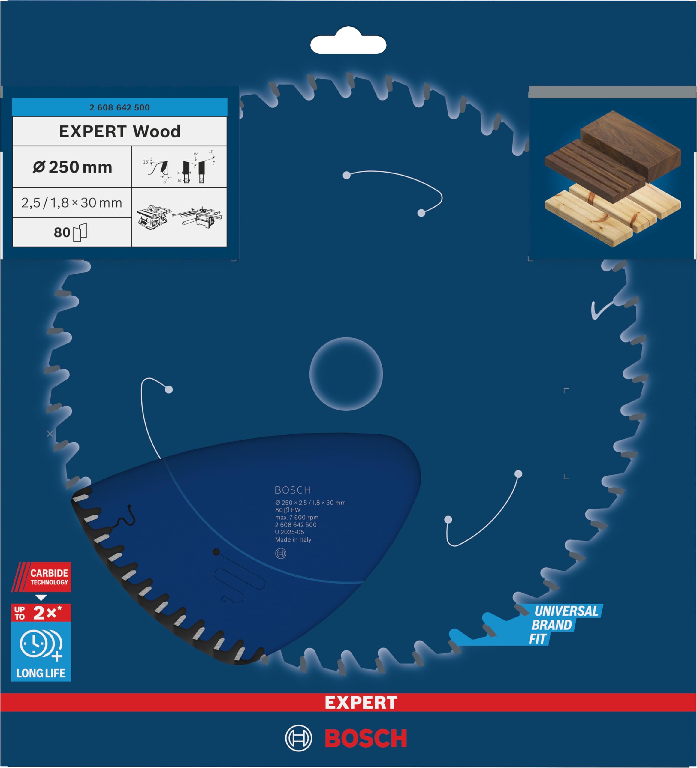 Bosch Accessories Bosch Professional Kreissägeblatt Expert for Wood zum Sägen in Holz für Tischkreissägen (Ø 250 mm)