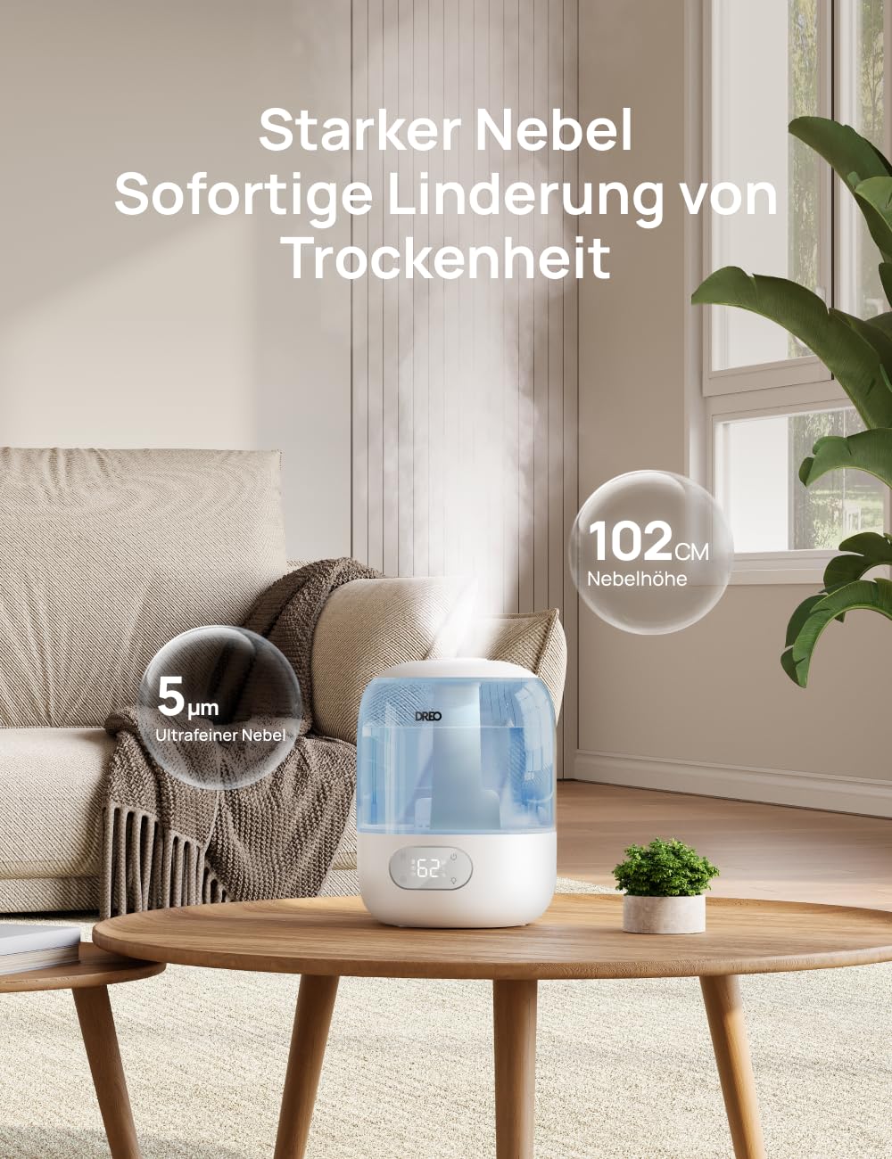Dreo Luftbefeuchter für Schlafzimmer, kühler Nebel Luftbefeuchter für Haus und großen Raum, leiser Luftbefeuchter für Baby, Nachtlicht, ätherisches Diffusor, schnelle Ultraschall Luftbefeuchter