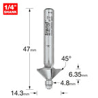 Trend Professioneller Mini-Fasenfräser 45 Grad, 1/4 Zoll Schaft, 14,3 mm Schnittdurchmesser, 6,35 mm Schnittlänge, Hartmetallbestückt, MB/05X1/4TC
