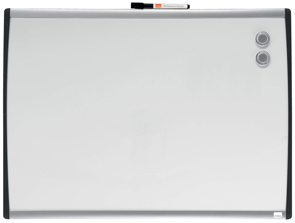 Nobo Kleines Magnetisches Whiteboard mit Gewölbtem Rahmen, Wandmontage, Inkl. Whiteboard-Marker, Magneten & Schaumstoff-Klebepads, Zuhause/Büro, 585 x 430 mm, 1903783