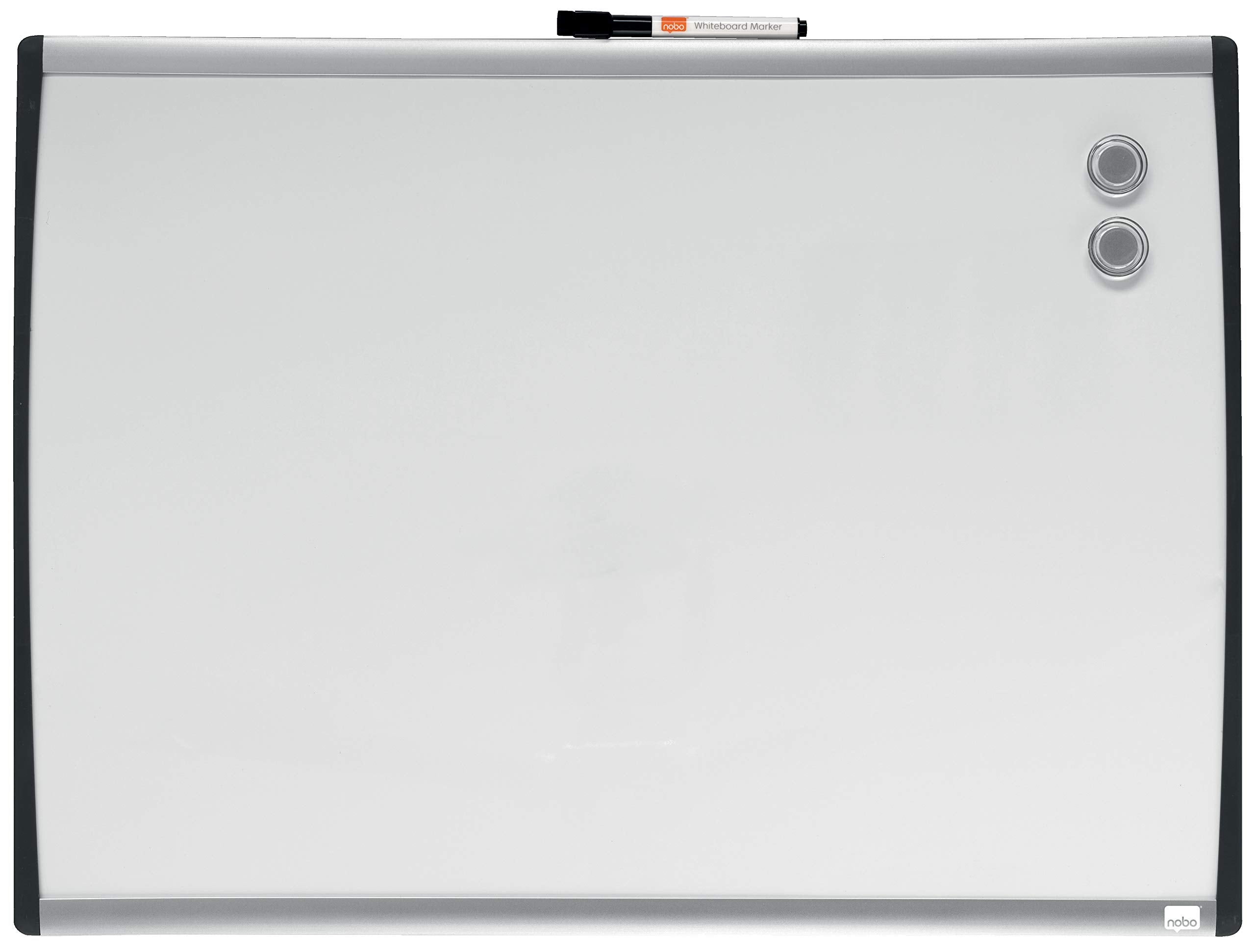 Nobo Kleines Magnetisches Whiteboard mit Gewölbtem Rahmen, Wandmontage, Inkl. Whiteboard-Marker, Magneten & Schaumstoff-Klebepads, Zuhause/Büro, 585 x 430 mm, 1903783