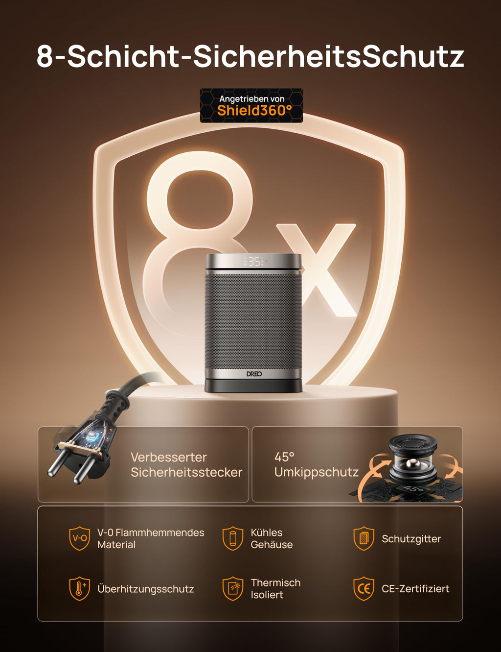 Dreo Heizlüfter Energiesparend Klein, 1500W Heizung Elektrisch mit Thermostat, 70° Oszillierend Elektroheizung, PTC Keramik Heizlüfter Leise, ECO-Modus, 12-Std-Timer, Überhitzungs- & Kippschutz