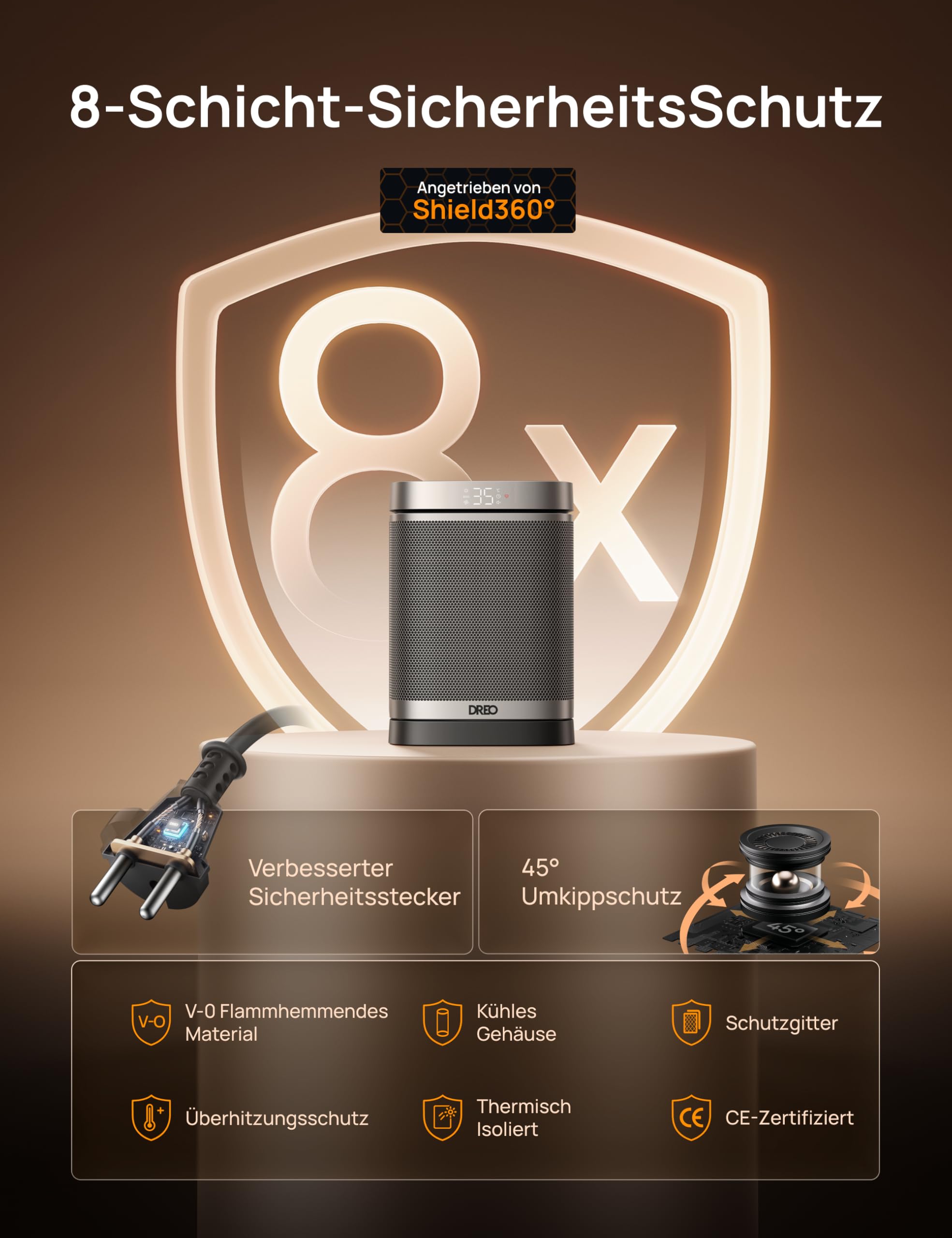 Dreo Heizlüfter Energiesparend Klein, 1500W Heizung Elektrisch mit Thermostat, 70° Oszillierend Elektroheizung, PTC Keramik Heizlüfter Leise, ECO-Modus, 12-Std-Timer, Überhitzungs- & Kippschutz