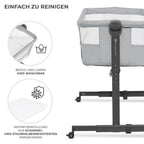 Kinderkraft Neste UP2 Beistellbett 2 in 1, Kinderreisebett mit Matratze Laken, 5-stufige Matratzenhöhenverstellung, 4 Rädern mit Bremse, Weichen Material, Leichte Konstruktion, Grau