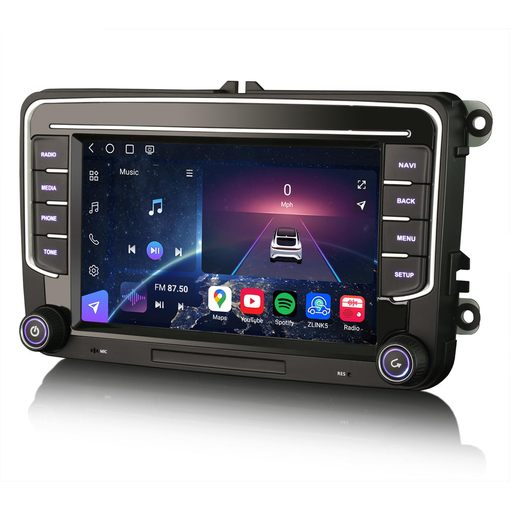 Erisin Qualcomm 8GB+128GB 8-Kern Android 14 Autoradio mit navi für VW Golf 5 6 T5 Caddy Polo Passat B6 Touran Skoda Seat Tiguan, 7" 2 Din Bluetooth Radio mit CarPlay Android Auto DAB+ WiFi IPS Canbus