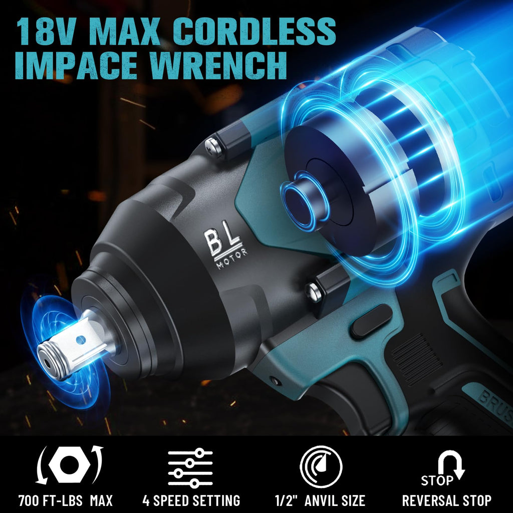 Ecarke 800Nm Akku Schlagschrauber Kompatibel mit Makita 18V Lithium-Akku, 1/2 Zoll Bürstenloser Schlagschrauber mit LED-Licht für Gerüstbau, Autoreifen und Automobilmontage (Ohne Akku und Ladegerät)