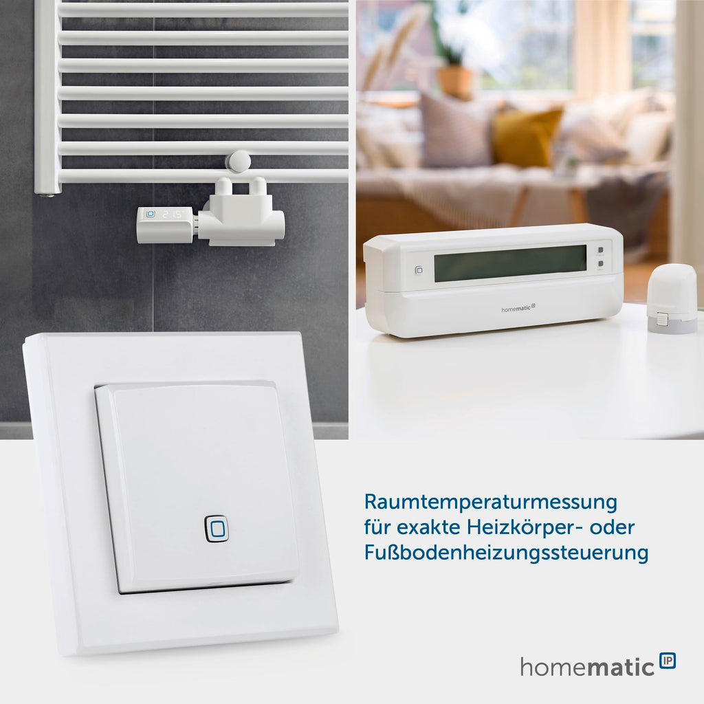 Homematic IP Smart Home Temperatur- und Luftfeuchtigkeitssensor – innen, steuert digital Heizkörper/Fußbodenheizung per App, Alexa, Google Assistant, Temperaturmessung, Energie sparen, 150181A1