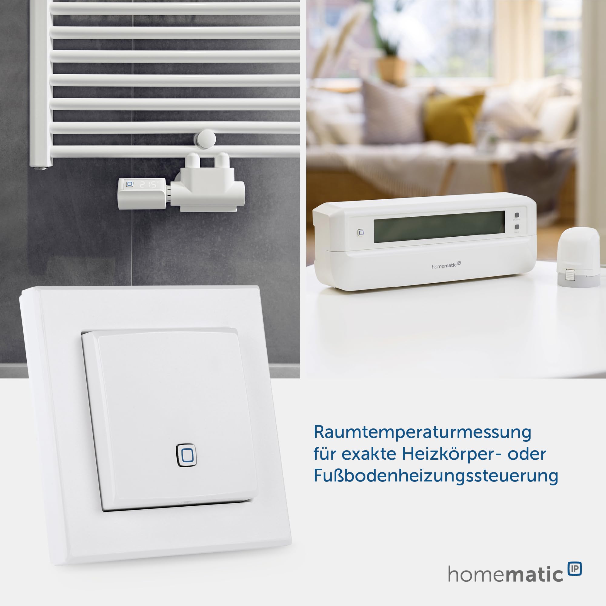Homematic IP Smart Home Temperatur- und Luftfeuchtigkeitssensor – innen, steuert digital Heizkörper/Fußbodenheizung per App, Alexa, Google Assistant, Temperaturmessung, Energie sparen, 150181A1