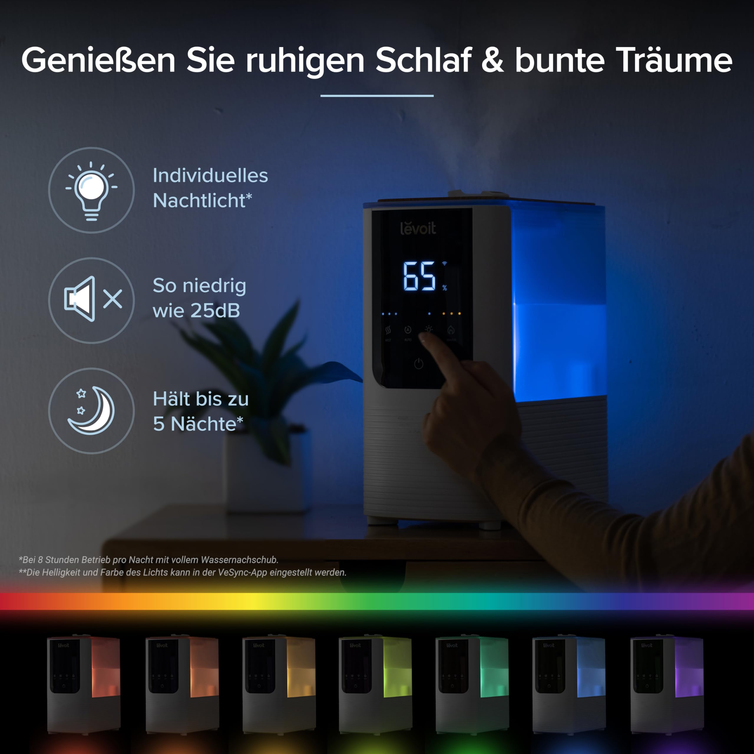 Levoit Top-Fill Luftbefeuchter, Smart Humidifier, Warm&Kalter Nebel max 550 ml/h, bis 40㎡, leise Raumbefeuchter mit Nachtlicht für Kinderzimmer, Pflanzen, Auto Shut-off, 4,5 L, Mondweiß