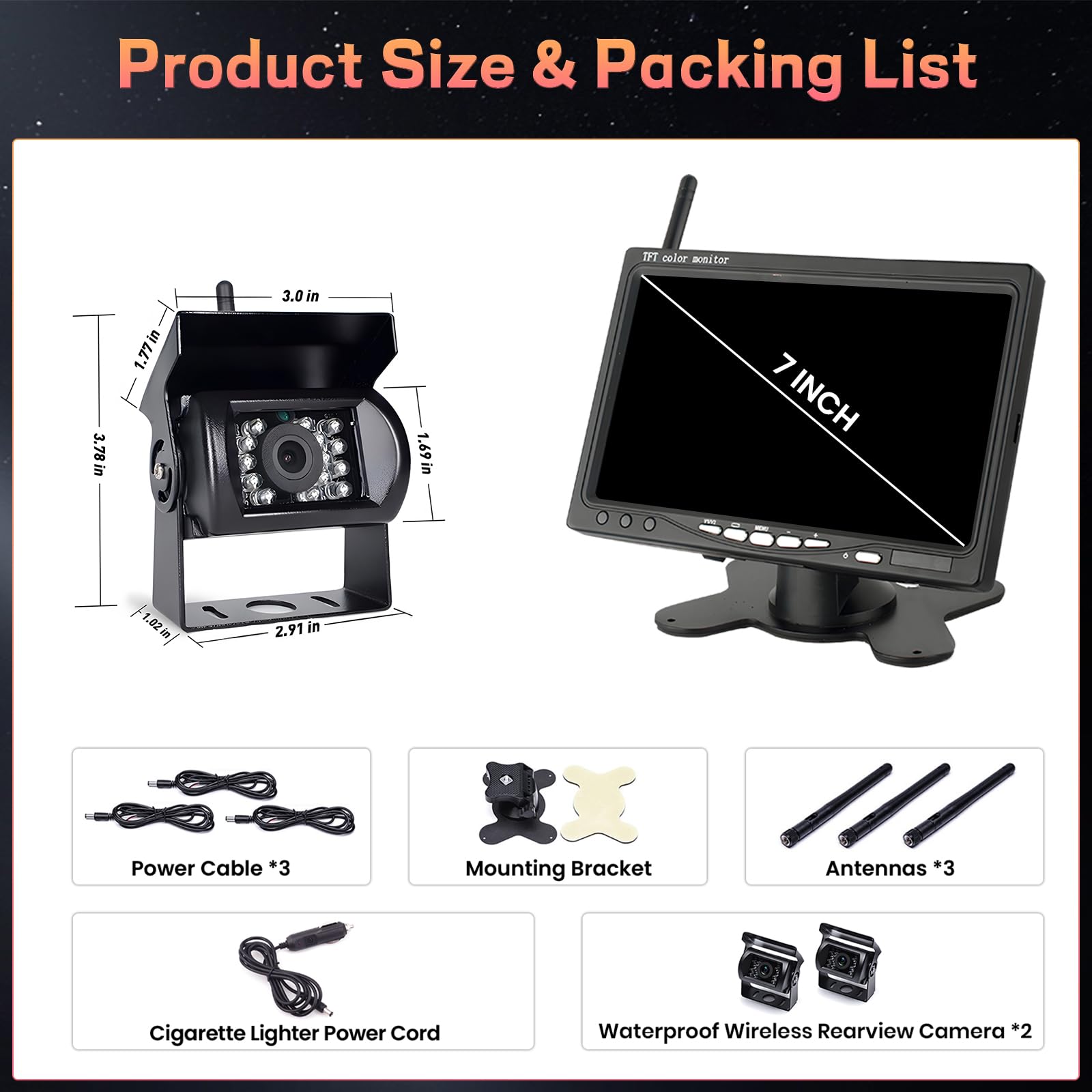 Hikity Rückfahrkamera Kabellos 7" Camper-Set mit 2 Geteilte Rück Kamera mit Nachtsicht IP67 Wasserdicht+Videoaufzeichnung für LKW, Anhänger Bus PKW Wohnmobile Vans 12V-24V