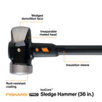 Fiskars 750610–1001 ISOCORE 8 LB Vorschlaghammer, 91,4 cm, 750620-1001