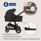 LIONELO BIANKA Kinderwagen 3 in 1 bis 22 kg Babywanne Autositz, Zusammenlegbar, Reise-System, Einstellung der Rückenlehne, Räder 360 Stoßdämpfer, Verdeck XXL