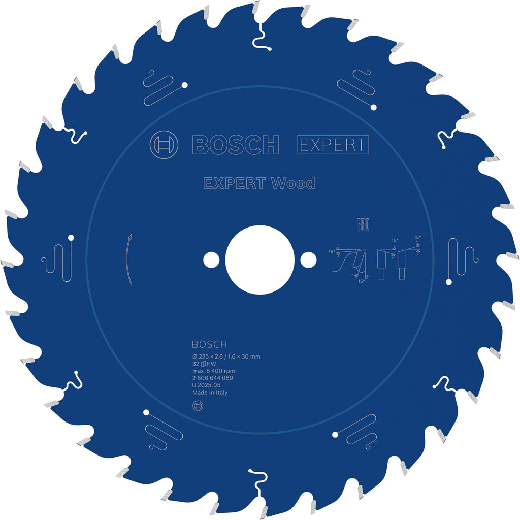Bosch Professional 1x Kreissägeblatt Expert for Wood (Holz, Sägeblatt Ø 225 x 30 x 2,6 mm, 32 Zähne, Zubehör Kreissäge)