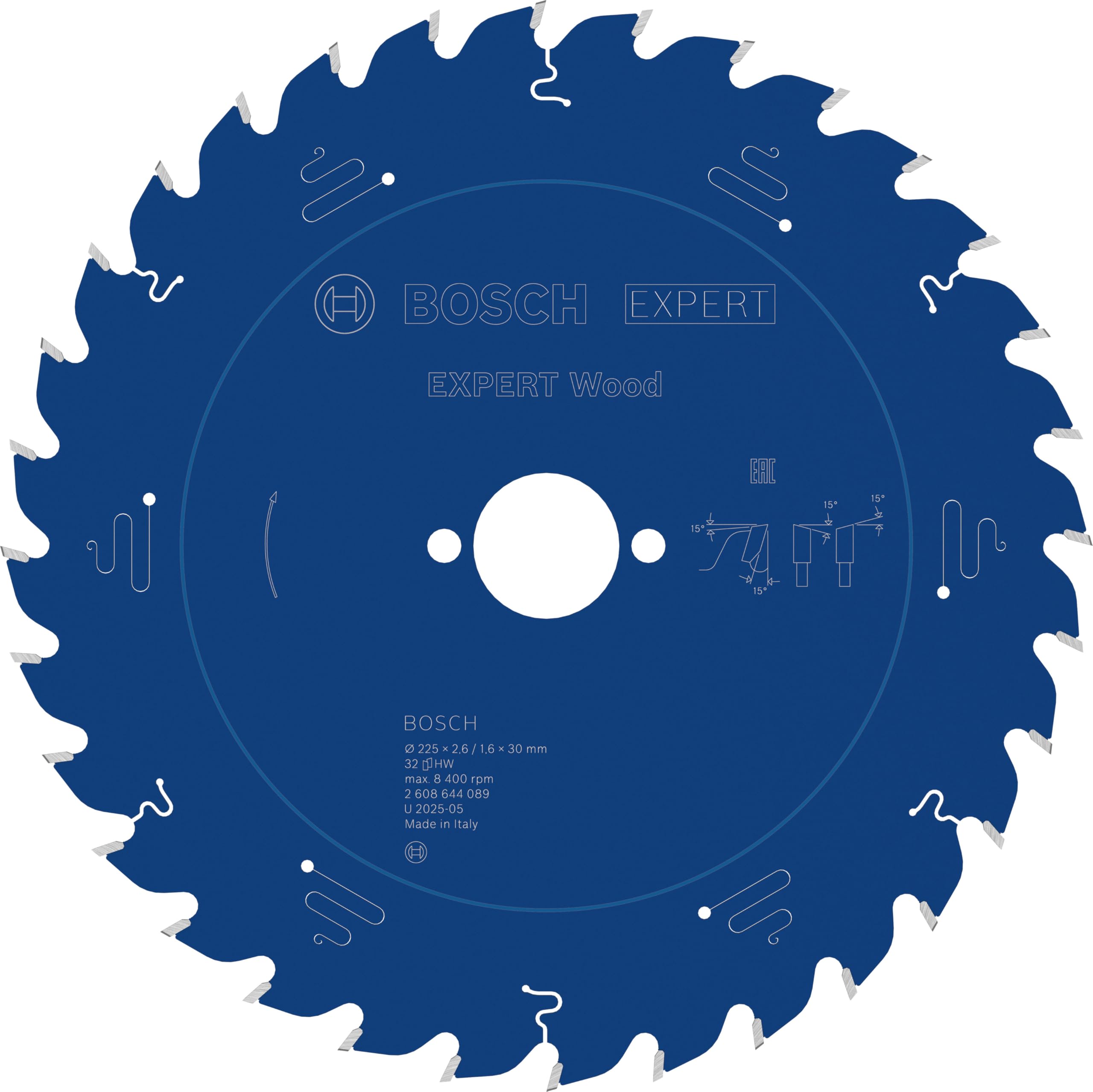 Bosch Professional 1x Kreissägeblatt Expert for Wood (Holz, Sägeblatt Ø 225 x 30 x 2,6 mm, 32 Zähne, Zubehör Kreissäge)