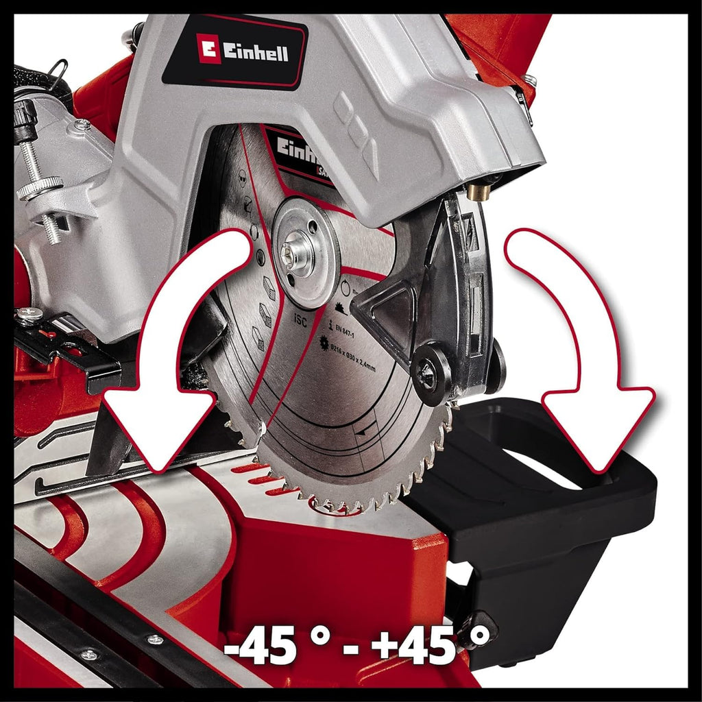 Einhell Zug-Kapp-Gehrungssäge TE-SM 216 Dual (1800 W, max. 65 mm x 305 mm Schnitttiefe/-breite, Ø 216 mm Sägeblatt, beidseitig neigbarer Sägekopf, Zugfunktion, Laser)