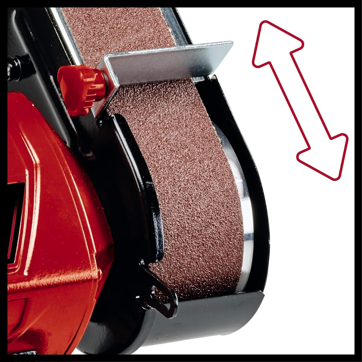 Einhell Stand-Bandschleifer TC-US 350 (350 Watt, Schleifband-/Schleifscheibenfunktion, Schutzhaube, Funkenschutzglas, inkl. Grobschleifscheibe + Schleifband) Kabelgebunden
