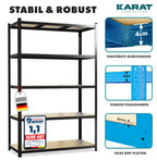 KARAT Schwerlastregal, 2er Set, 30 x 75 x 150 cm Steckregal, Kellerregal, Lagerregal - 5 verstellbare Böden (Schwarz)