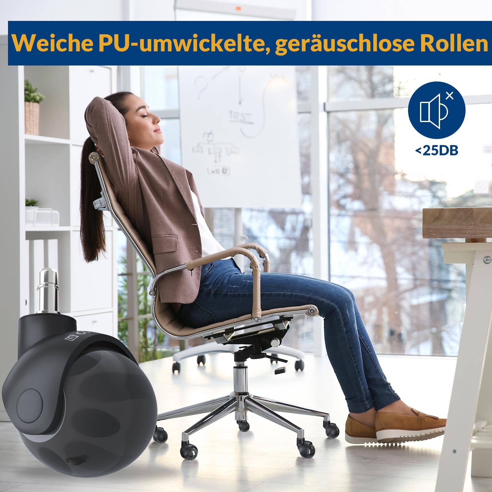 COSYLAND Bürostuhl Rollen 5er-Set 10x22 mm, Gummi Ersatzrollen für Bürostühle, leise Stuhlrollen für Parkett, Teppich & Hartboden (Nur für 1-KEA geeignet)