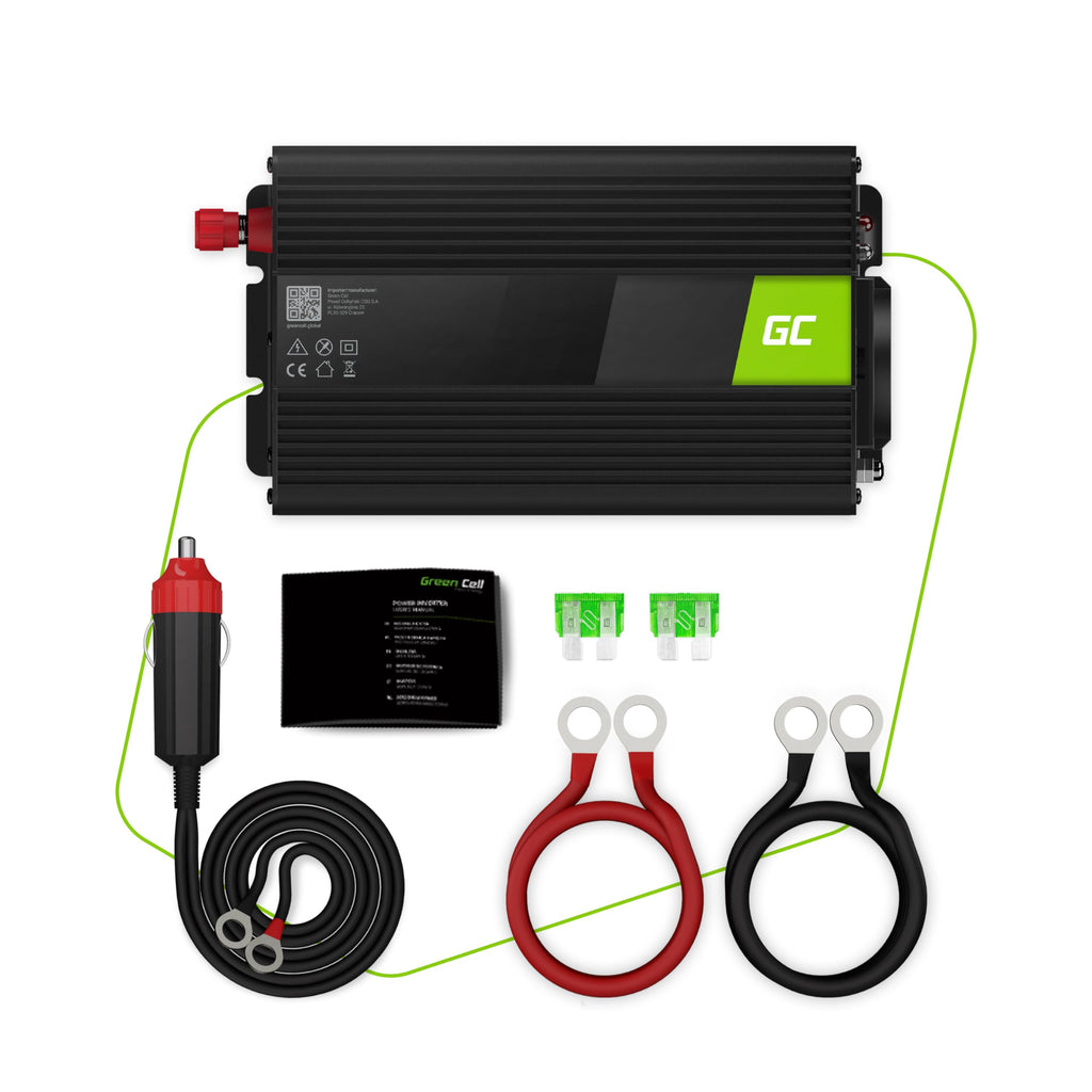 Green Cell 300W/600W 12V auf 230V Reiner Sinus Volt kfz Spannungswandler Wechselrichter Konverter Pure Sine Wave Power Solar Inverter DC AC Umwandler Stromwandler Zigarettenanzünder Steckdose