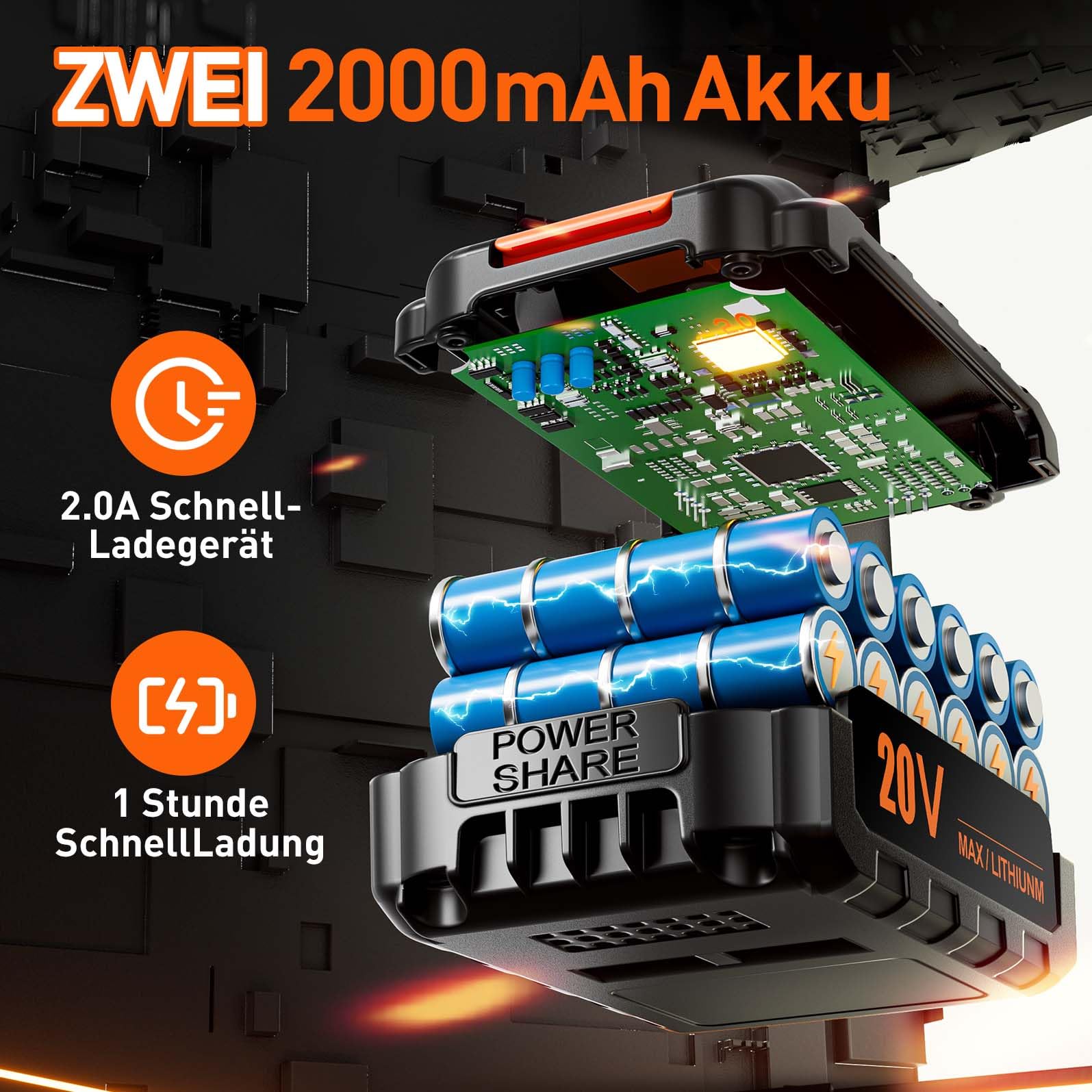 Akkuschrauber mit 2 Akkus 2.0Ah, 20V Akku Bohrschrauber Set, 1600 RPM(2-Gang) Akkubohrer, 42Nm Drehmoment, 25+1 Drehmomentstufen, 10mm Bohrfutter, 24-teiliges, LED-Licht, Für Reparatur & DIY