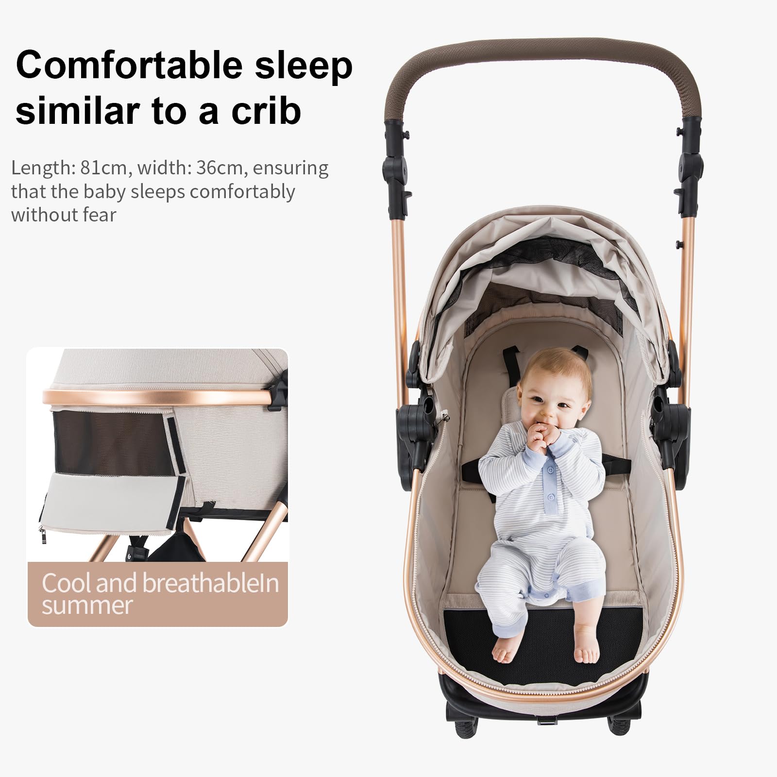 BEBBY 3-in-1 Kinderwagen KombiKinderwagen-Set 2-in-1 Buggy faltbar Luxus Hochlandschaft Neugeborenes Tragbarer Zusammenklappbarer Kinderwagen Travel System (D2-Black., H2-D)