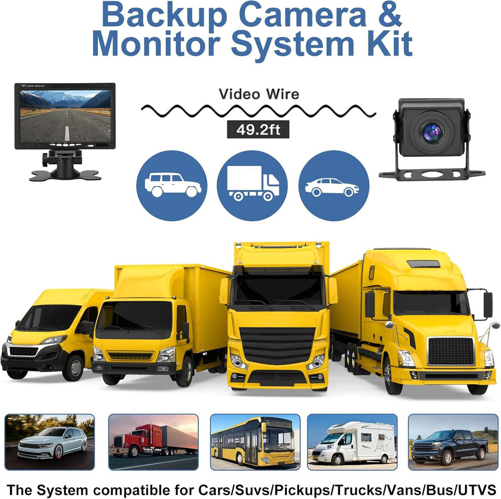 Kairiyard Rückfahrkamera Set mit 7 Zoll HD LCD Monitor & 170° Weitwinkel,Wasserdicht IP69 Rückfahrkamera Auto Nachtsicht für LKW/Anhänger/Bus/Van/Landwirtschaft