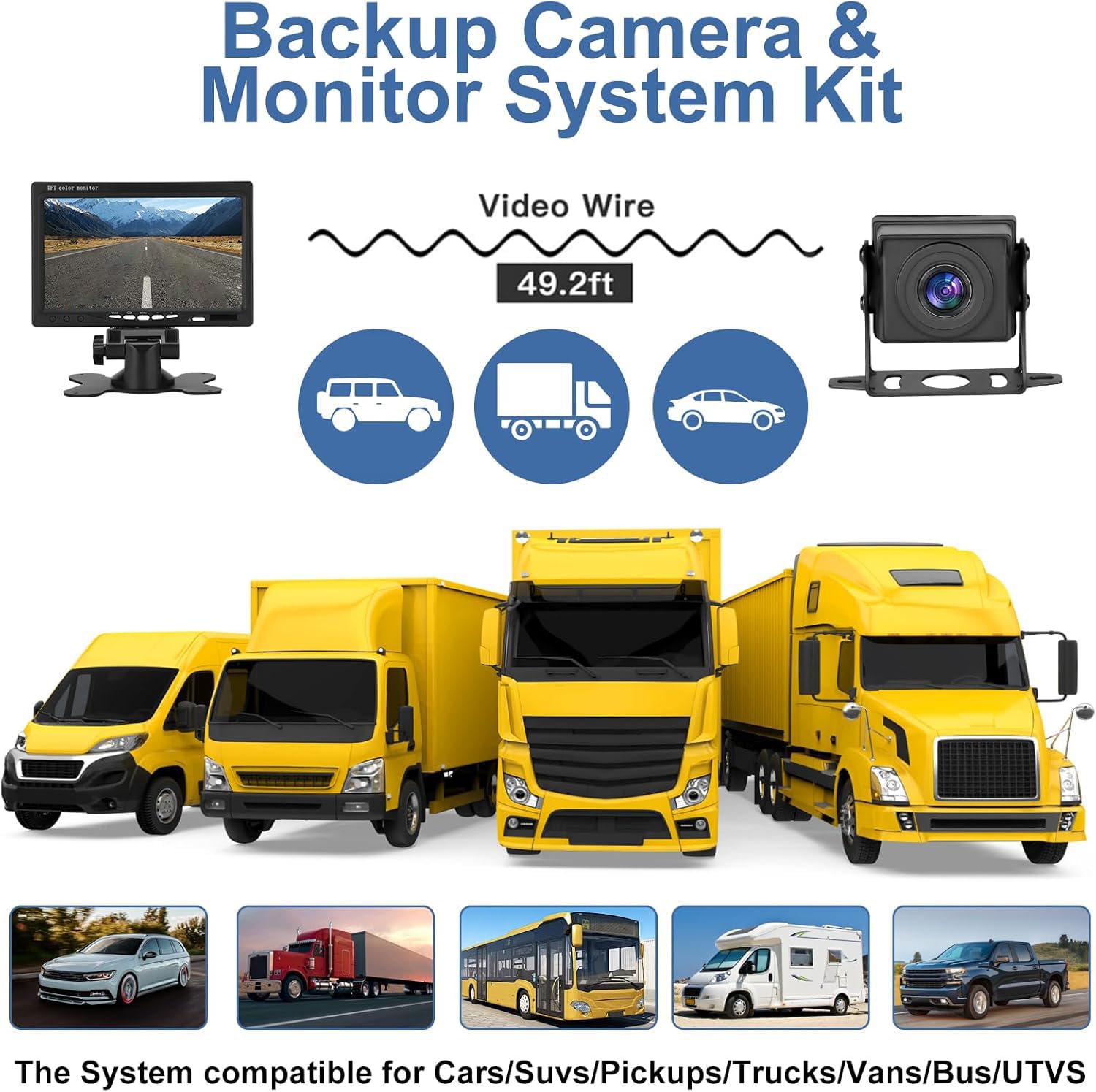 Kairiyard Rückfahrkamera Set mit 7 Zoll HD LCD Monitor & 170° Weitwinkel,Wasserdicht IP69 Rückfahrkamera Auto Nachtsicht für LKW/Anhänger/Bus/Van/Landwirtschaft