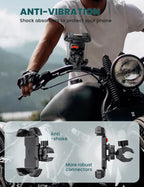 Grefay Motorrad Handyhalterung Handyhalterung Fahrrad [2025 Doppelt Vibrationsgedämpft] Handy Motorradhalterung 360° Drehbar Lenker Halter für iPhone16 15 14 13 12 Pro Max, Smartphone (Schwarz)