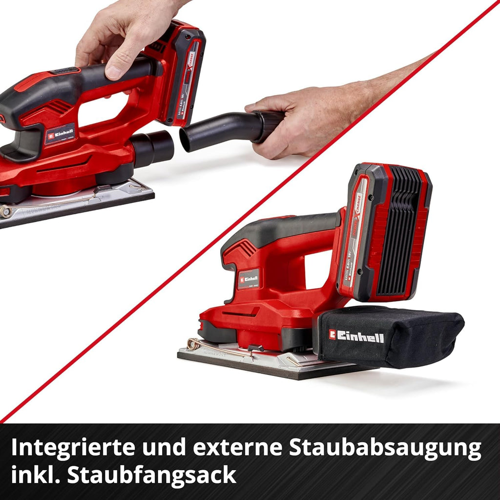 Einhell Akku-Schwingschleifer TE-OS 18/230 Li Solo (Drehzahlelektronik, Micro-Klett, Fußplatte aus Aluminium, Staubfangsack, inkl. 3x Schleifpapier, ohne Akku und Ladegerät)