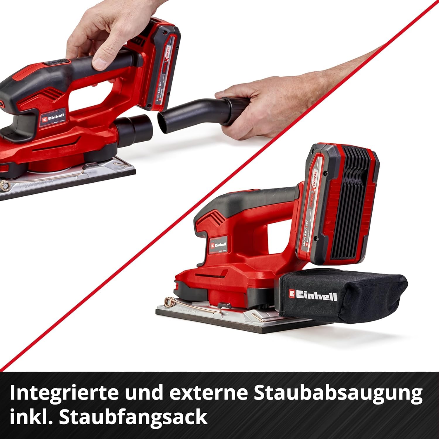 Einhell Akku-Schwingschleifer TE-OS 18/230 Li Solo (Drehzahlelektronik, Micro-Klett, Fußplatte aus Aluminium, Staubfangsack, inkl. 3x Schleifpapier, ohne Akku und Ladegerät)