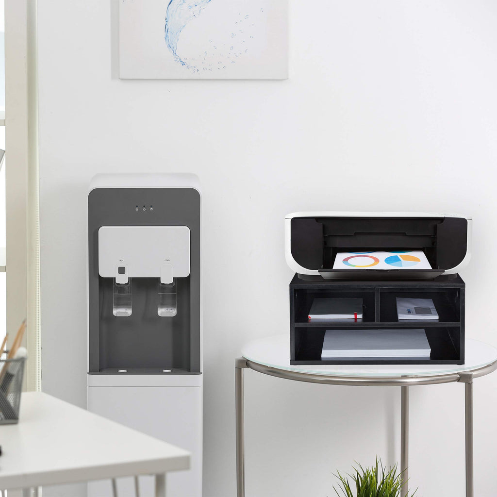 Relaxdays Druckerständer Schreibtisch, 3 Fächer, Regal für Drucker, Druckerhalter, H x B x T: 22,5 x 47 x 40 cm, schwarz