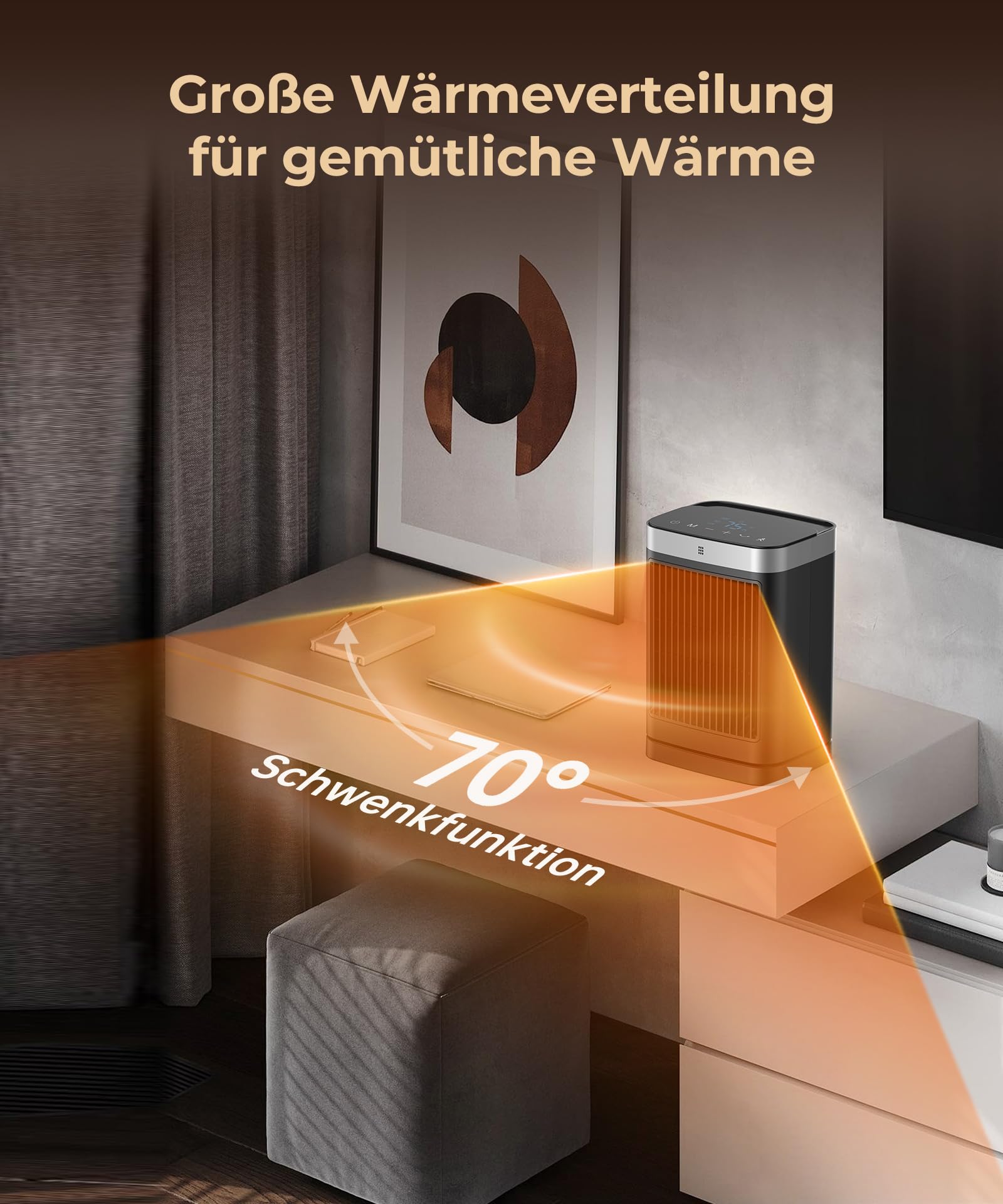 PNTCK Heizlüfter Energiesparend mit Fernbedienung, 2000W Heizung Elektrisch Klein, PTC Keramik Heizlüfter Leise mit 12h Timer, 3 Modus, Überhitzungs-Kippschutz, Elektroheizung für Räume Schlafzimmer