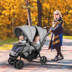 GOPLUS Geschwisterwagen Zwillingswagen, Kinderbuggy Klappbar, Buggy Zwilinge, Kinderwagen Babybuggy, Babywagen Grau, für Babys ab 6 Monate (Grau)