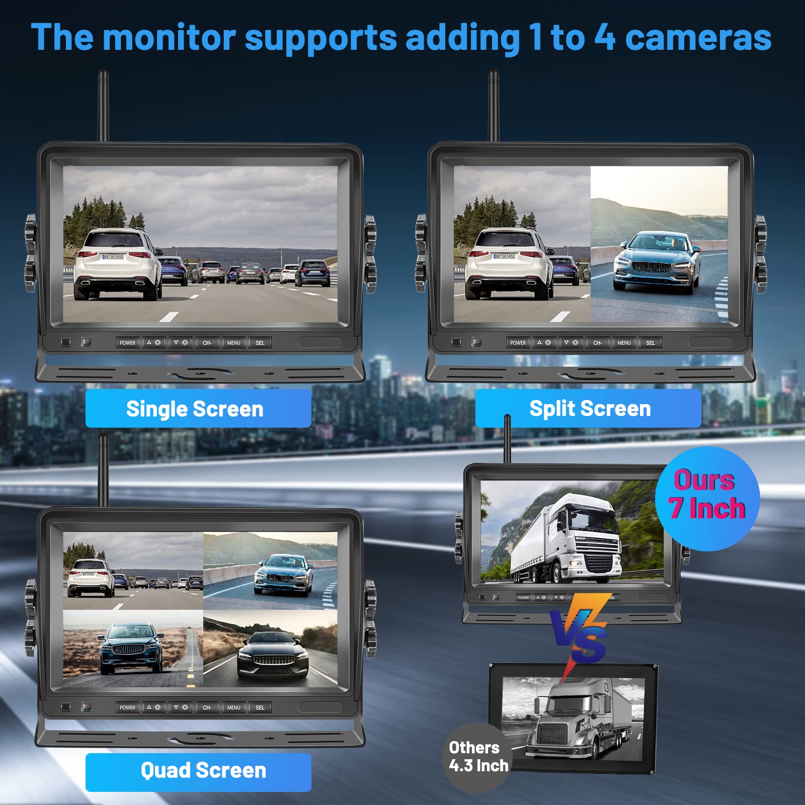 Hikity Kabellos Digital AHD Rückfahrkamera Set mit 7‘’ Split-Screen Monitor IPS Bildschirm & IP66 wasserdichte 18IR Nachtsicht Auto Rückfahrkamera, 12-36V für Auto LKW Wohnmobil Anhänger Van