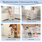 Onasti Tritthocker für Kinder, Dreistufiger Höhenverstellbar Tritt-Schemel Kinderschemel für Baby, Bequemer Handslauf, Multifunktion, Anti-Rutsch, Ab ca. 1.5 bis ca. 6 Jahre -, (Grau)