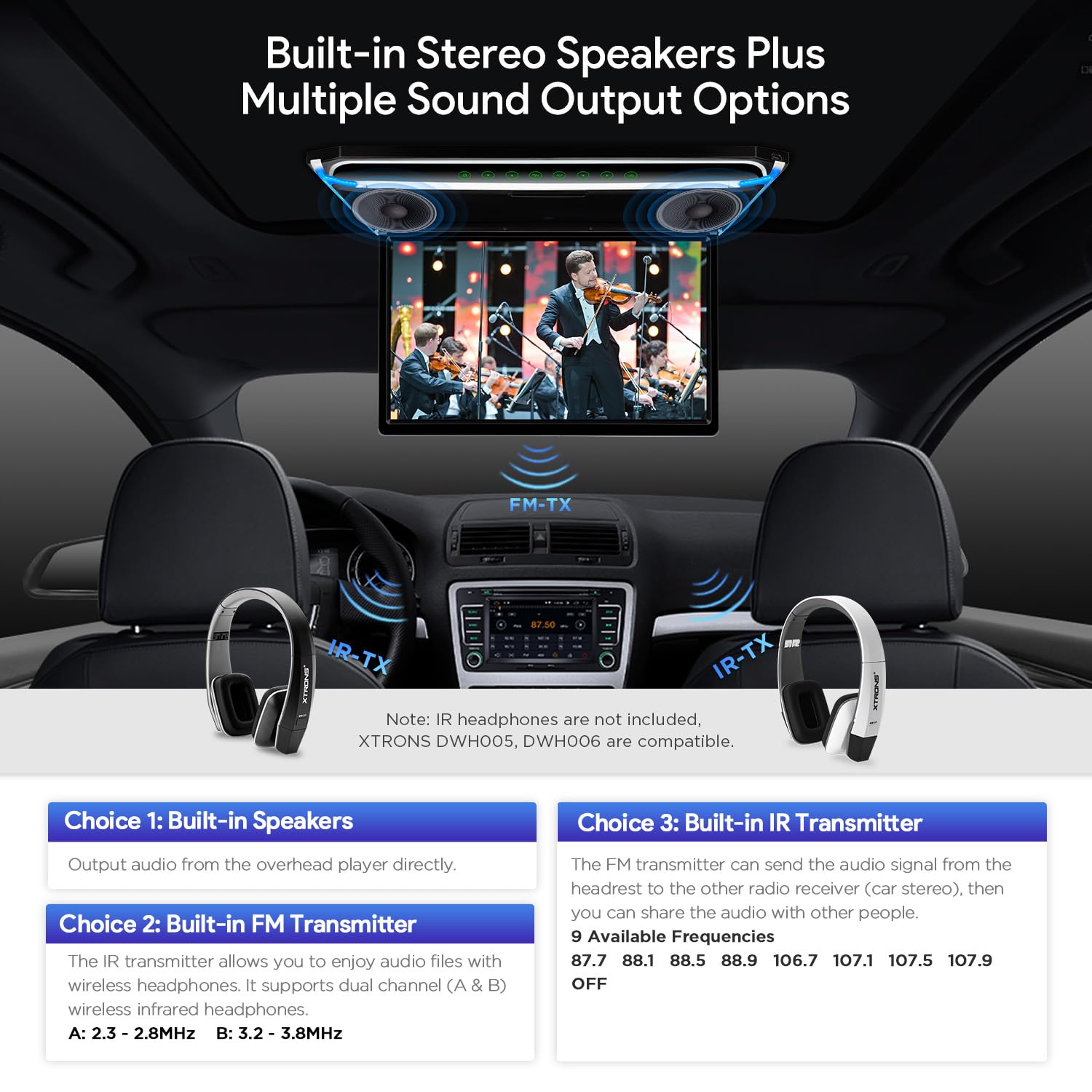 XTRONS 17,3“ Digital TFT FHD 16:9 Bildschirm für Auto Bus unterstützt 1080P Video Auto Overhead Player Auto Monitor mit HDMI Port Automosphäre LED Licht Windows CE für Urlaub (CM173HD)