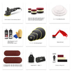 Poliermaschine, SPTA 125mm/150mm/180mm Polierer mit Variable Geschwindigkeit Profiset - Schleifmaschine 1200 Watt Set + Polierschwamm Zubehörset, Polierteller, Wollscheibe für Auto KFZ Boot -SPTA0020