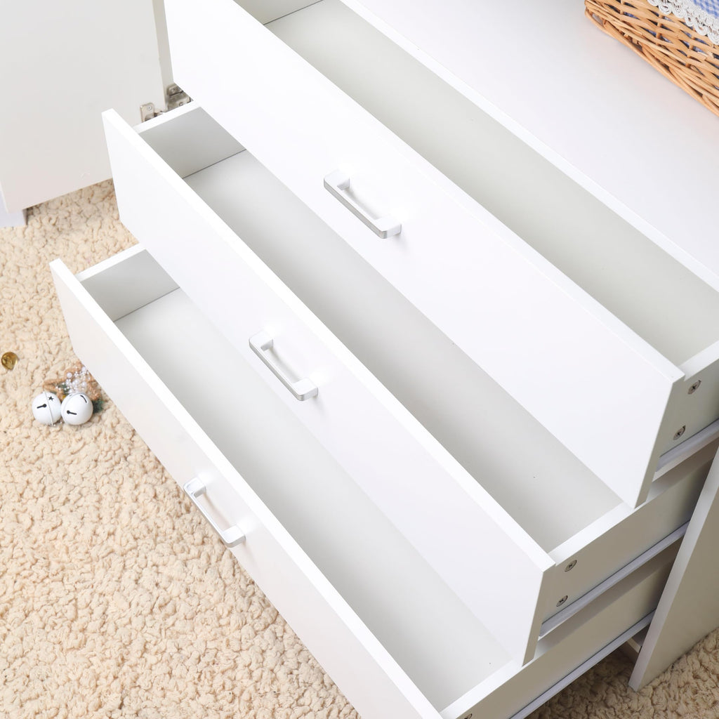 ecomi Wickelkommode Wickeltisch Baby Kommode aus Holz mit Wickelaufsatz, 3 Schubladen, 1 Tür, 100 cm Höhe in Weiß, Wickeltisch 113x100 cm Griffe verchromt