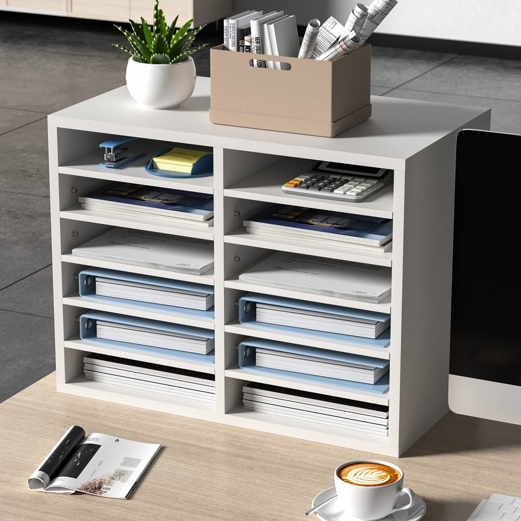 VEVOR Briefablage Schreibtisch Organizer 520 x 305 x 410 mm, 2,3–5,6 cm Einstellbar A4 Stapelbar, Papierablage, Aufbewahrung Schreibtisch Ablagesystem Organisation, Ablage (Weiß, 2 x 6 Fächer)
