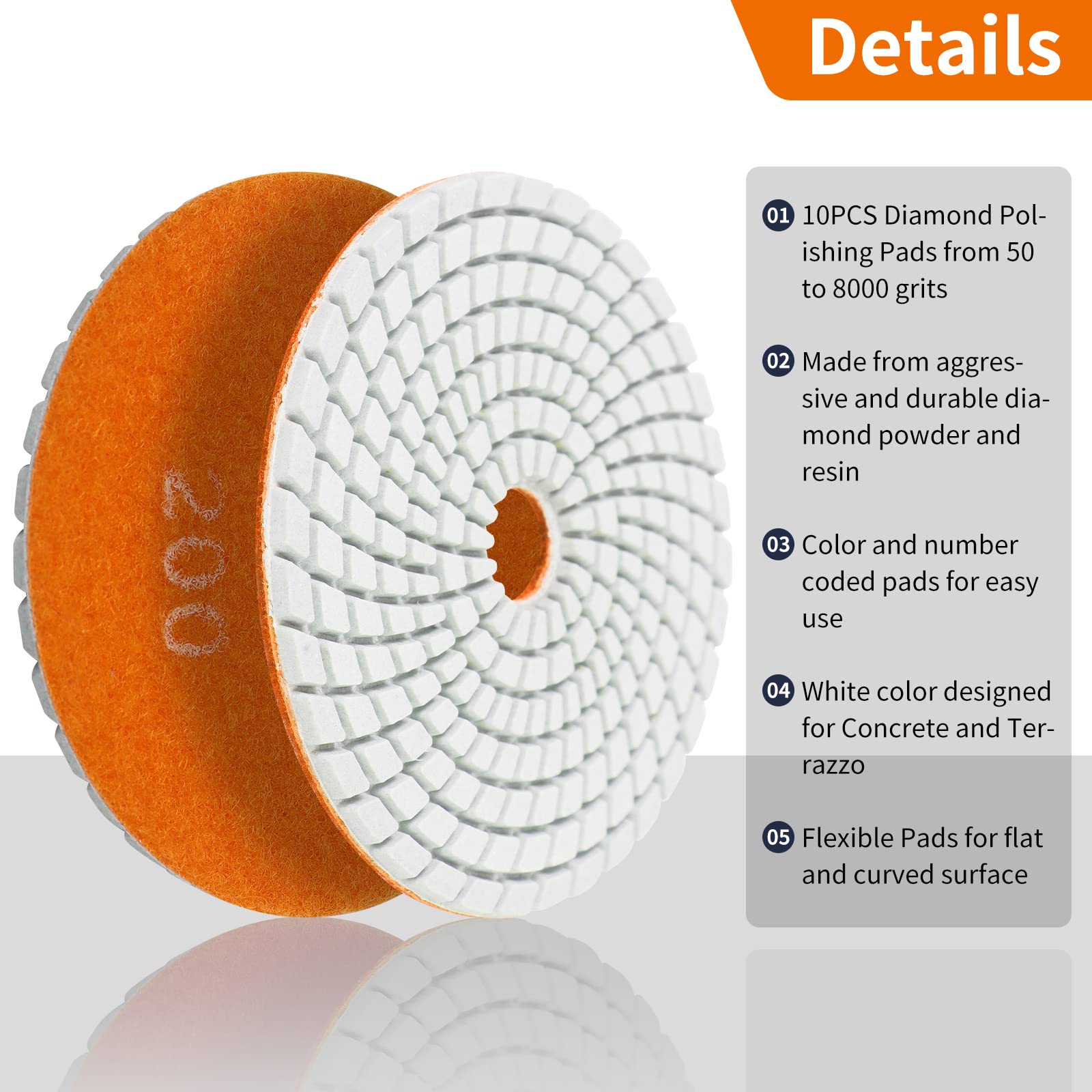 14PCS Diamant nass Polierscheiben mit M14 Gummi-Stützteller Wollfilz,100mm Marmor Polierset Schleifpads für Granit Beton Fliesen Stein Schleifen,50-8000 Schleifscheibe für winkelschleifer, Bohrer