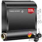 KESSER® XXL Briefkasten Edelstahl mit Zeitungsfach, gebürstet, 3X Schlüssel abschließbar, Pulverbeschichtet, Wandmontage, groß Front-Einwurf: DIN C4 = DIN A4, inkl. Montagematerial, Schwarz